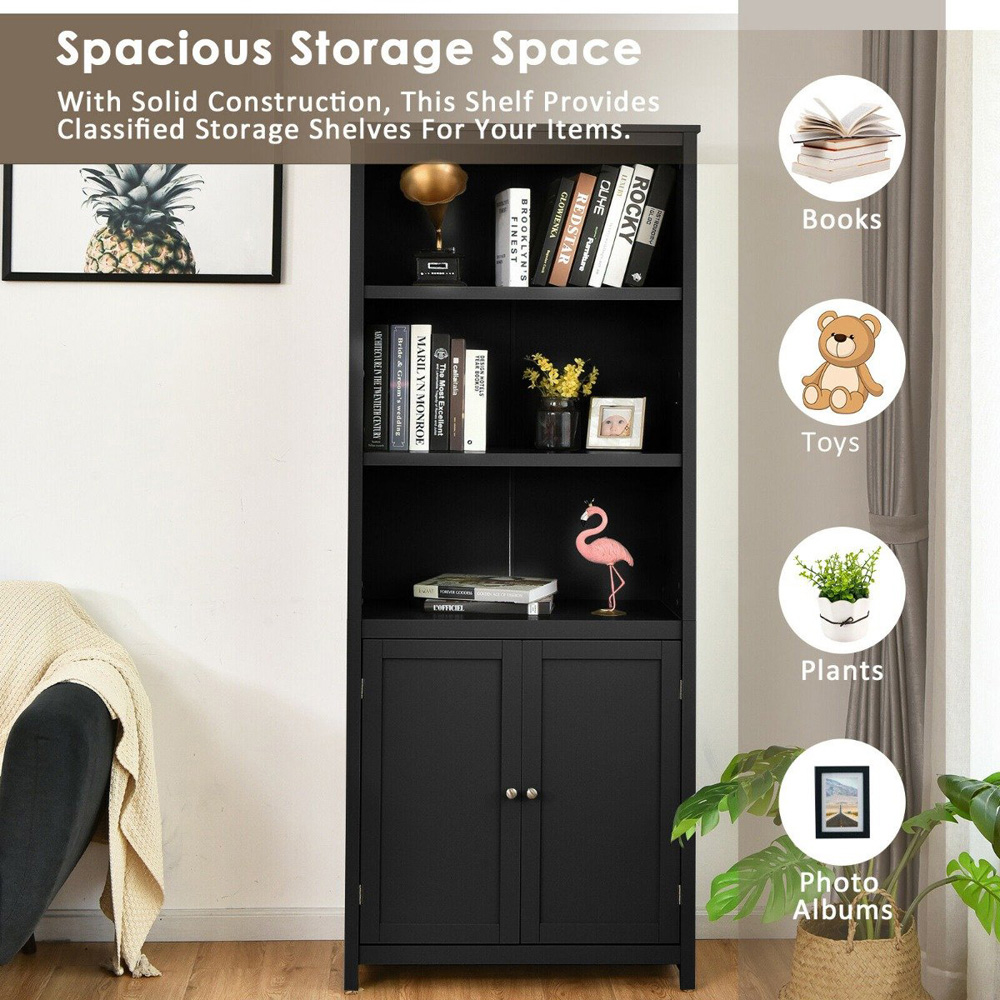 Costway 2 Door 3 Shelf Black Bookcase Image 7