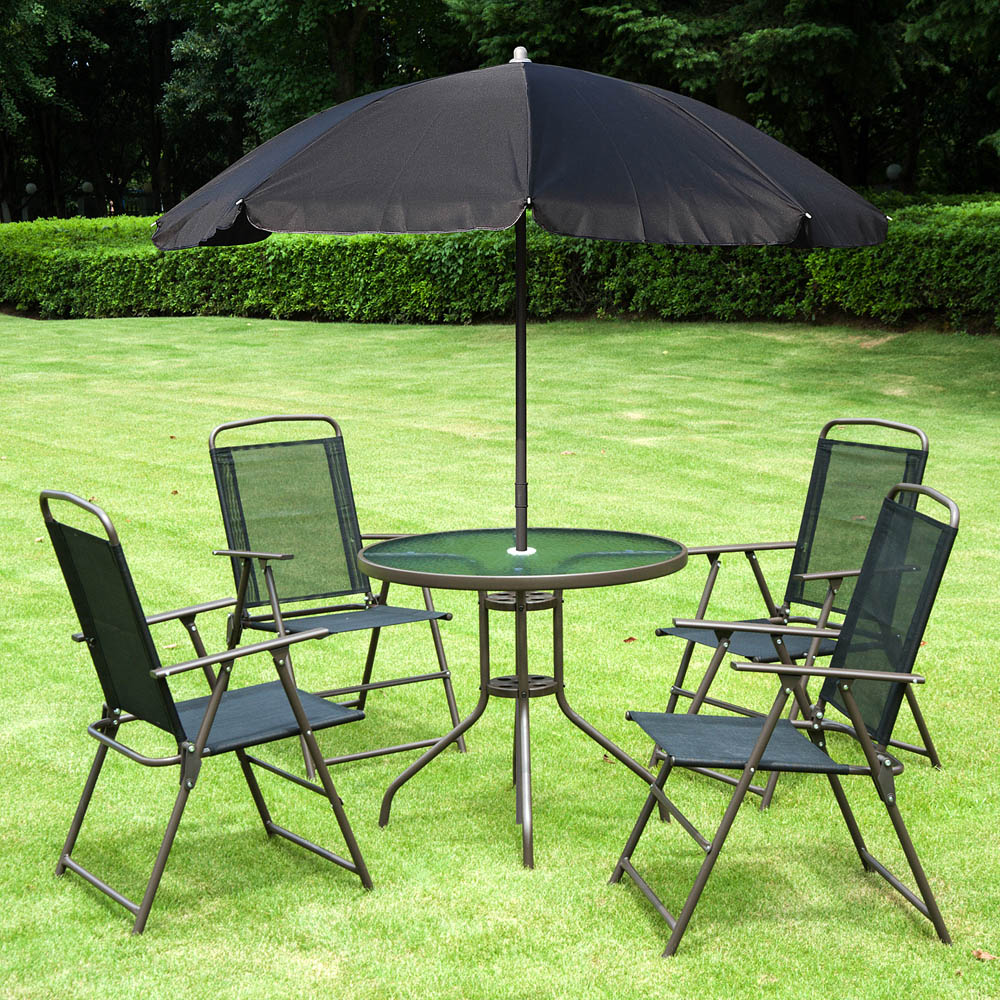 Outsunny 4 Seater Bistro Set with Parasol Black Image