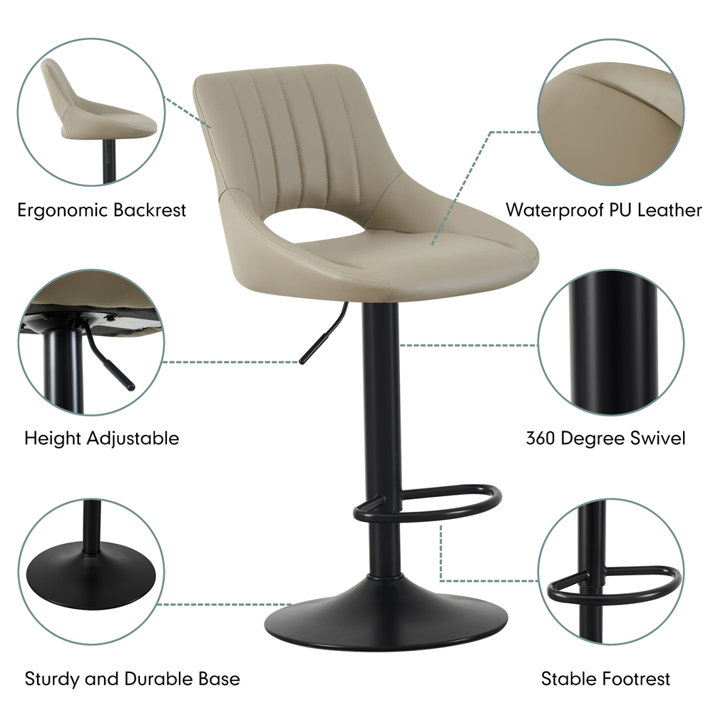 Stella Brown Height Adjustable Kitchen Bar Stool with Footrest Set of 2 Image 3