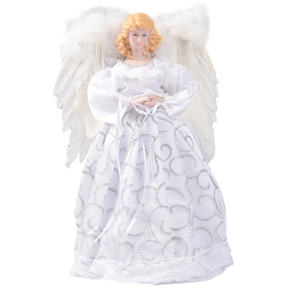 Living and Home White LED Angel Christmas Tree Topper Image 1