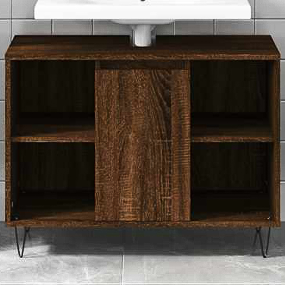 vidaXL Single Door 4 Open Shelf Brown Oak Bathroom Cabinet Image 1