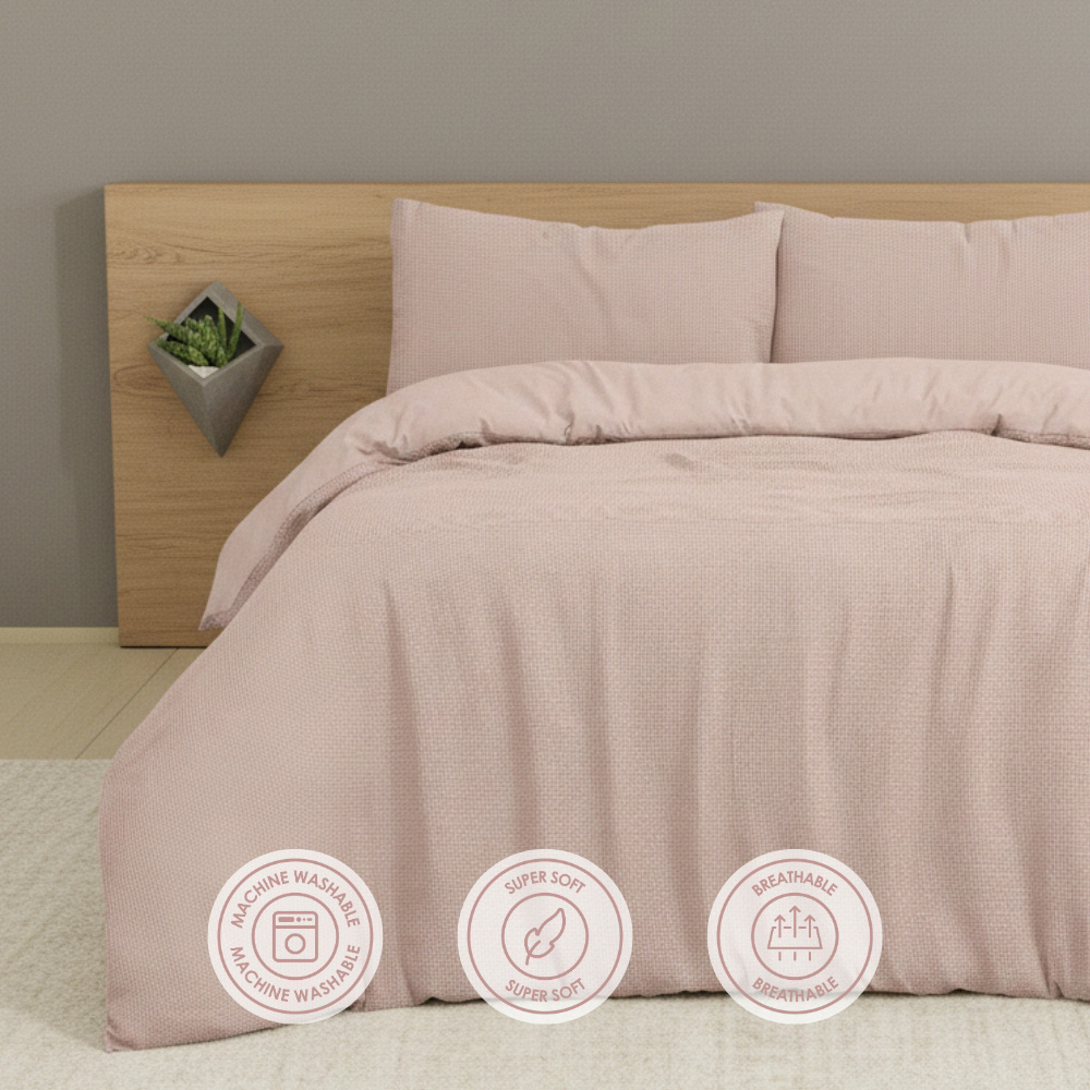 MHG Living King Size Pink Chunky Waffle Duvet Cover Set Image 8