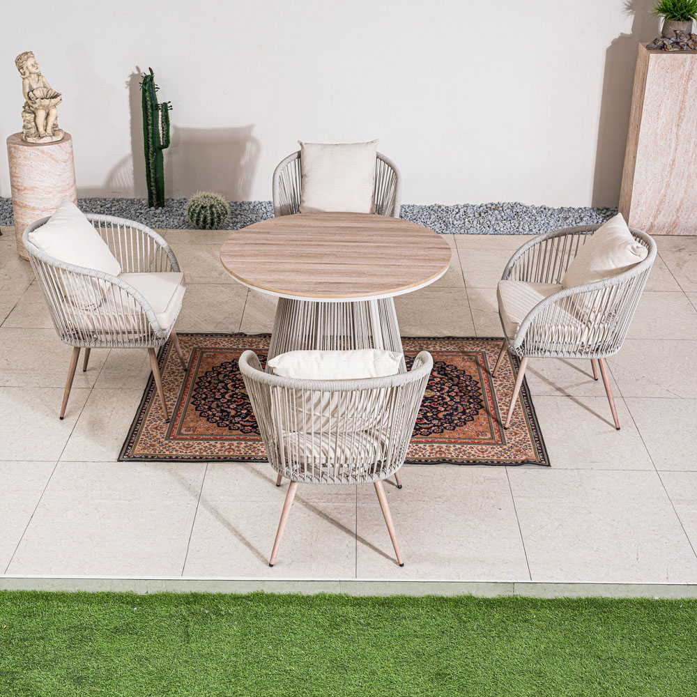 Direct Wicker 4 Seater Grey Iron Woven Round Garden Dining Set Image 3