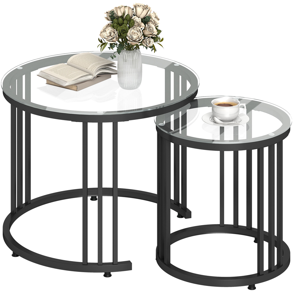 Portland Black Tempered Glass Top Round Nest of Tables Set of 2 Image 2