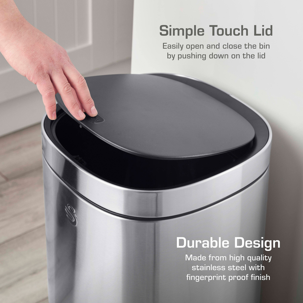 Swan Stainless Steel Touch Bin with Soft Close Lid 12L Image 4