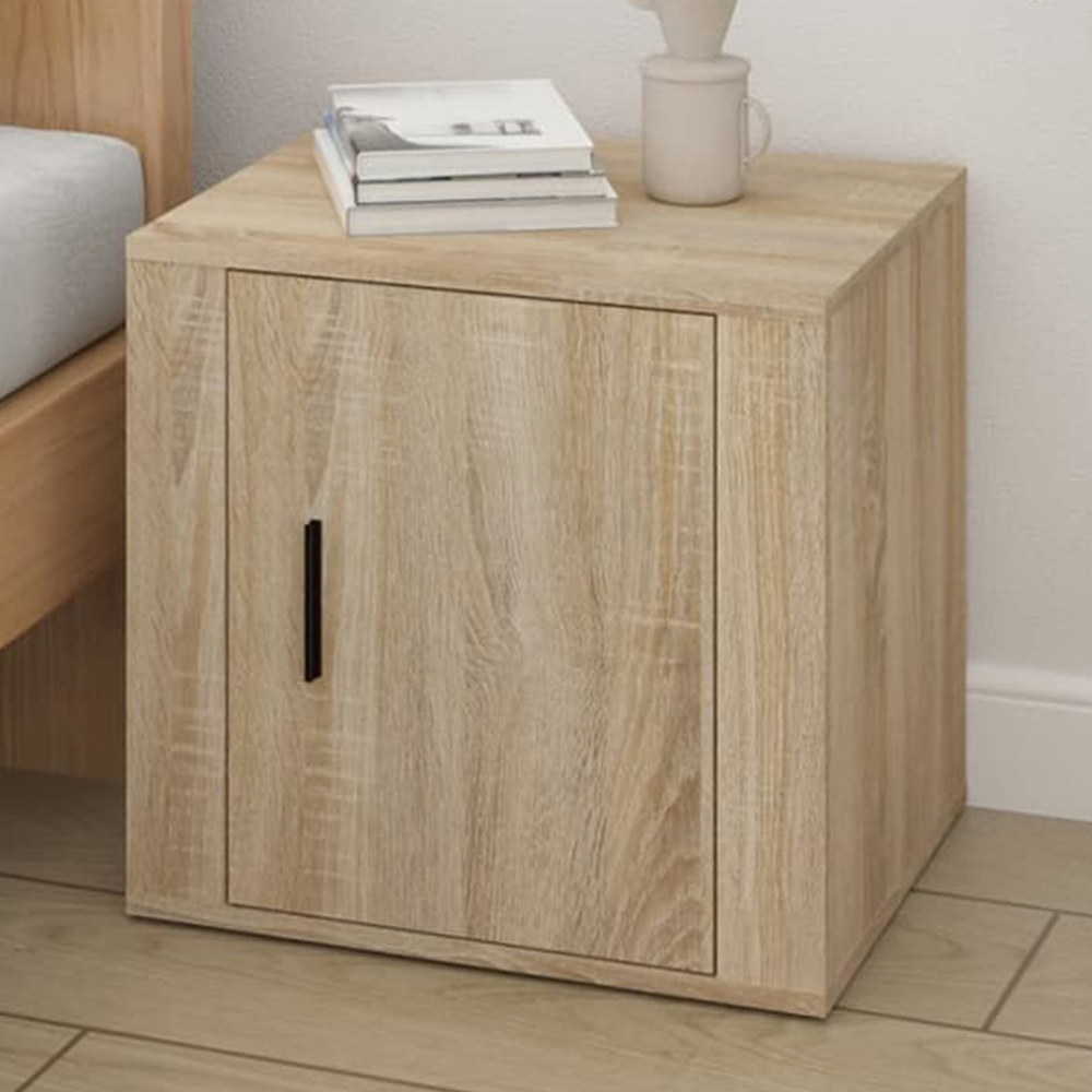 vidaXL Single Door Sonoma Oak Bedside Cabinet Set of 2 Image 1