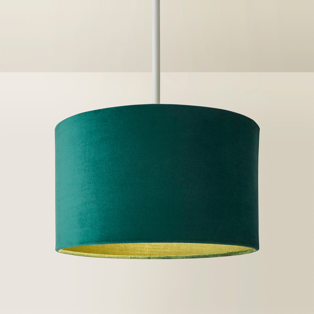 ValueLights Reni Forest Green Velvet Ceiling Drum Lamp Shade Small Image 5