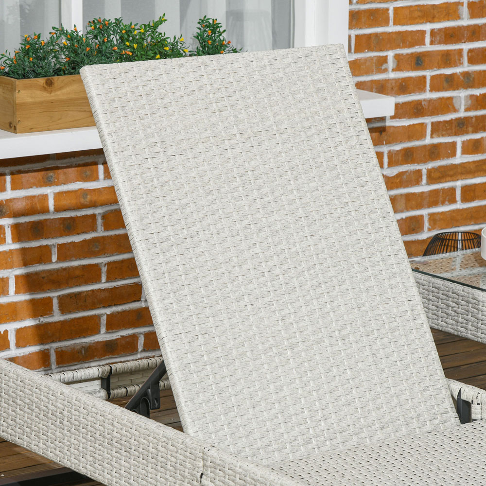 Outsunny Set of 2 Grey Cushion Reclining Rattan Sun Lounger with Table Image 3