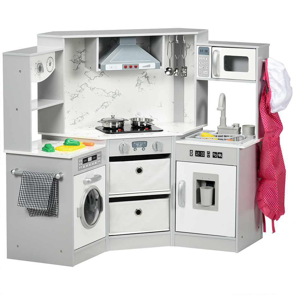 AIYAPLAY Kids Grey Kitchen Play Set with Running Water Apron and Chef Hat Image 1
