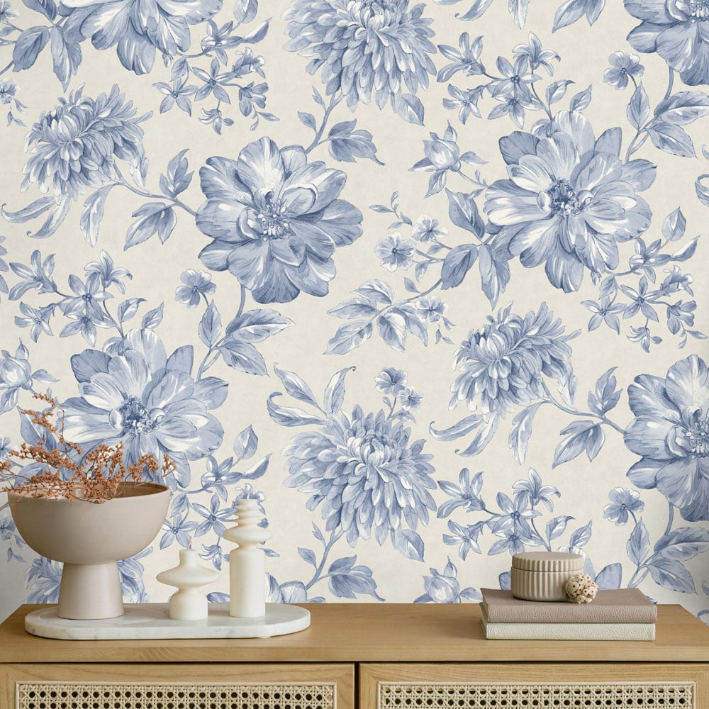 Fine Decor Isabella Floral Blue Wallpaper Image 4