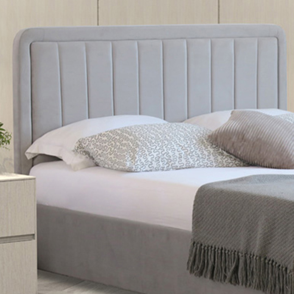 Brooklyn King Size Light Grey Brushed Velvet Ottoman Bed Frame Image 2