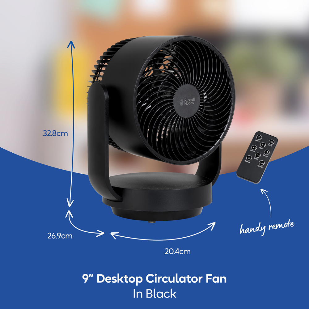 Russell Hobbs Black Oscillating Desktop Circulator Fan with Remote 9 inch Image 9