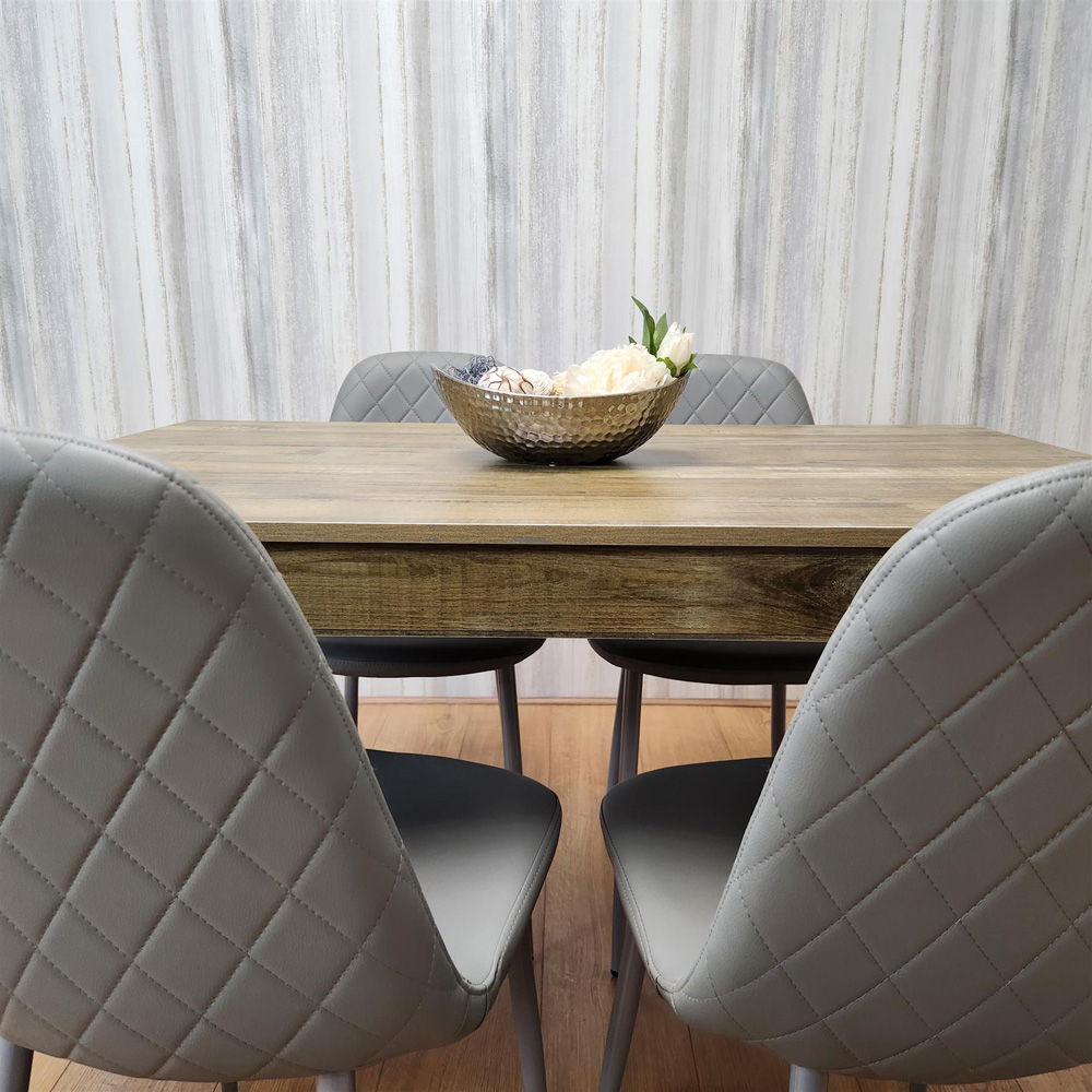 Kosy Koala 4 Seater Faux Leather Gem Pattern Dining Set Rustic Effect and Grey Image 3