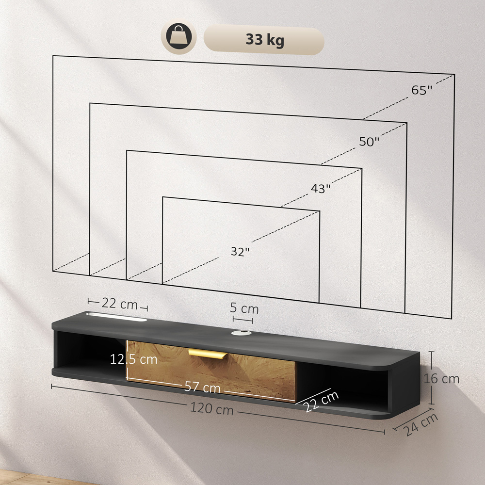 HOMCOM Single Door 2 Shelf Grey Floating TV Unit with Storage Image 9