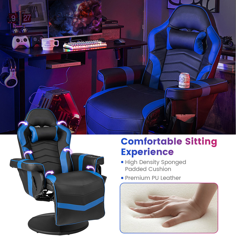 Costway Blue Electric Massage Gaming Chair with Cup Holder Image 6