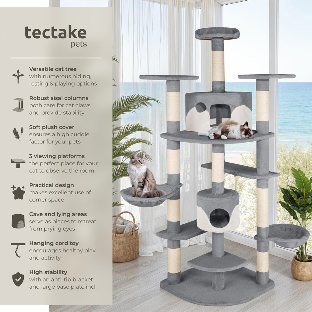 tectake Fippi Grey and White Cat Tree with Scratching Post 201cm Image 6