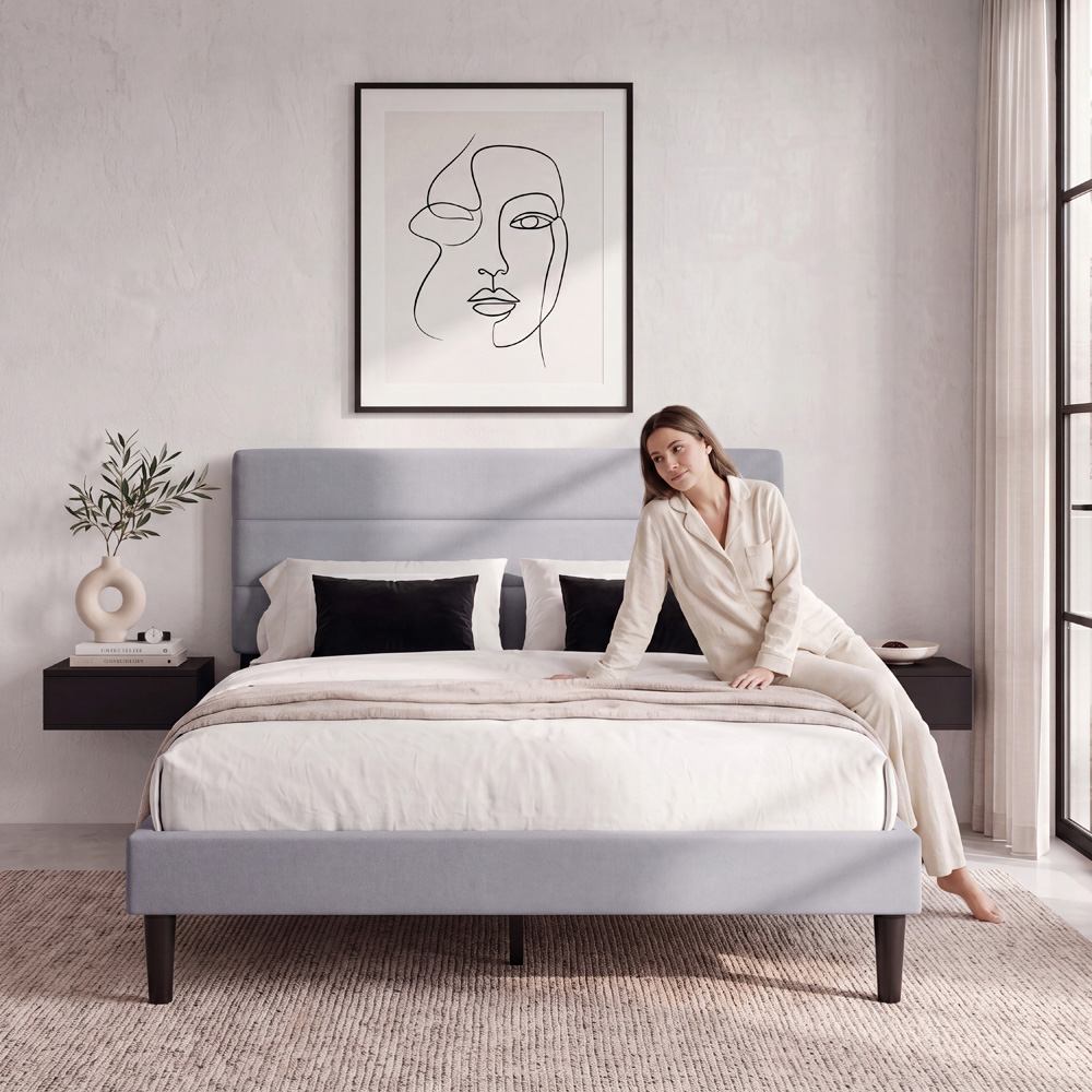 VIDA DESIGNS Vandura King Size Light Grey Linen Fabric Bed with Memory Foam Bonnell Spring Mattress Image 3