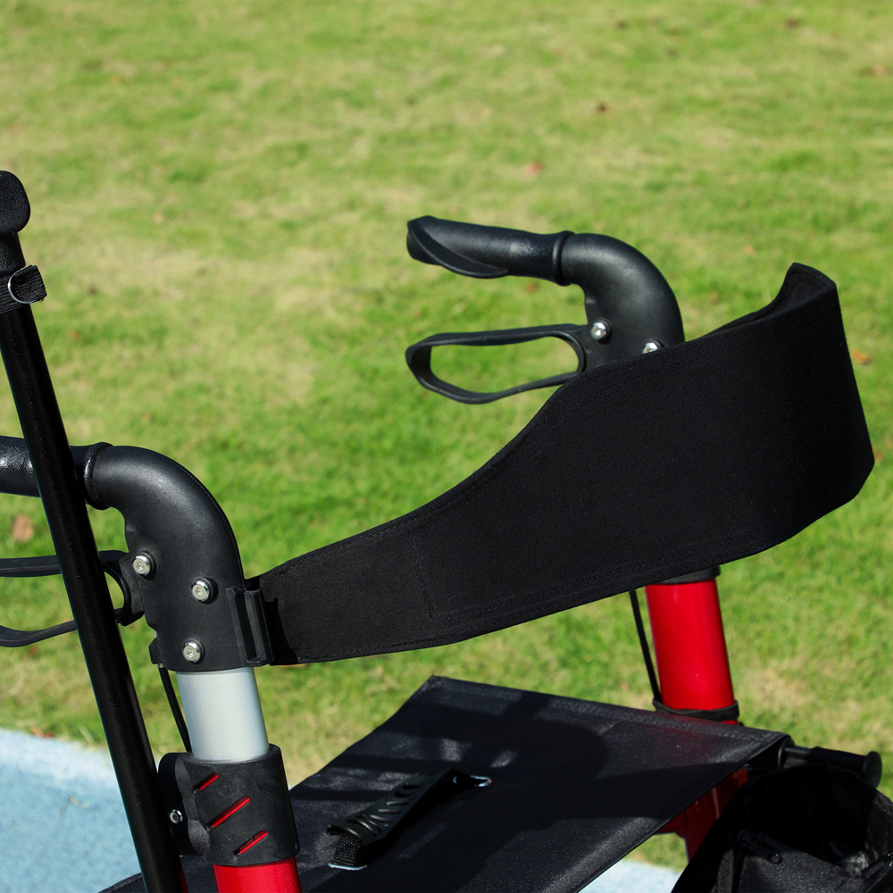 HOMCOM Red 4‑Wheel Lightweight Rollator Walker with Seat and Backrest Image 3