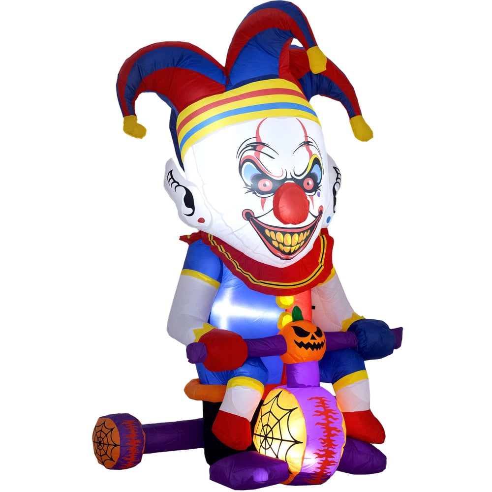 Outsunny Blow Up Clown on Bicycle Outdoor Halloween Decoration 4ft Image 1