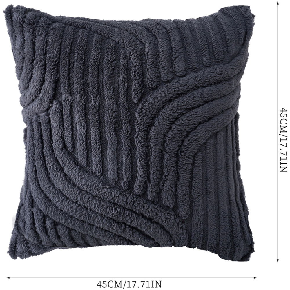 Living and Home Dark Grey Minimalist Wavy Geometric Plush Throw Pillow Cover 45 x 45cm Image 8