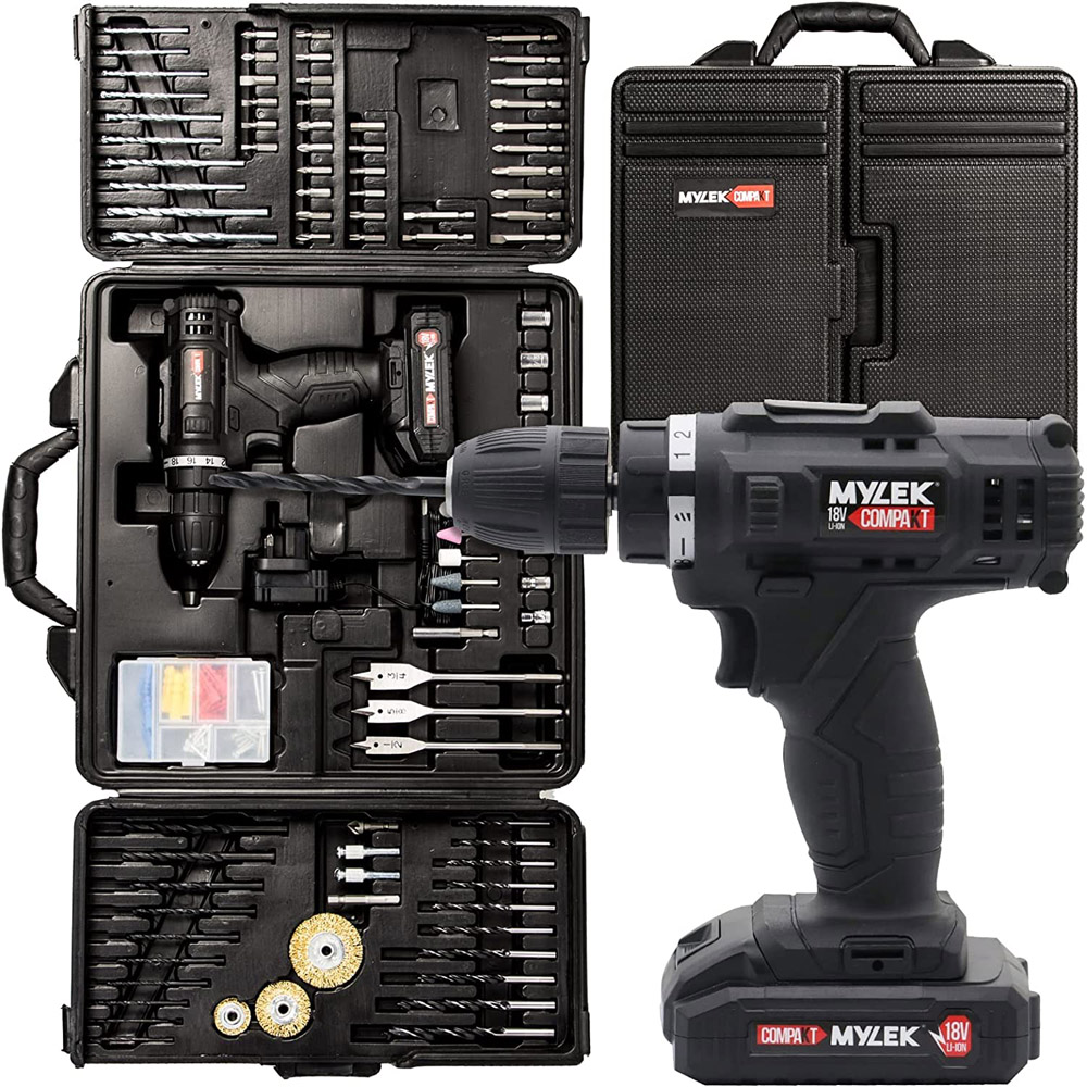 MYLEK 18V Lithium-Ion Drill Drive Including Battery and 151 Accessories Image 1