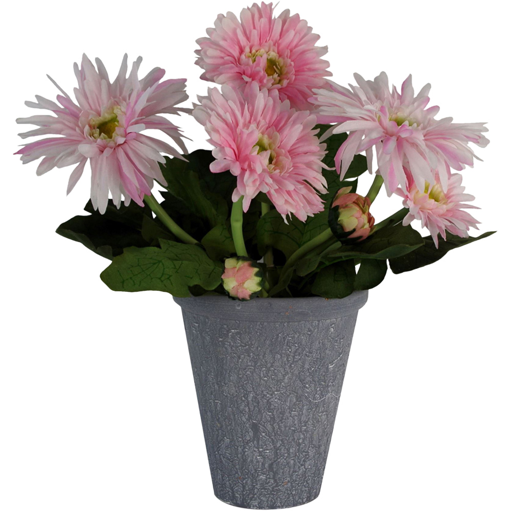 Leaf Pink Daisy Artificial Flower in Pot 33cm Image 1