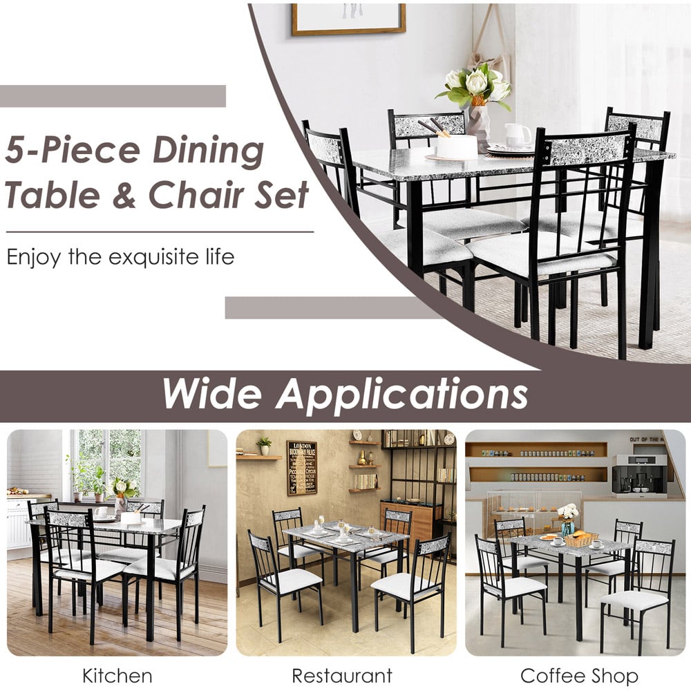 Costway 4 Seater Marble Dining Set Grey with Sponge Cushion Image 6