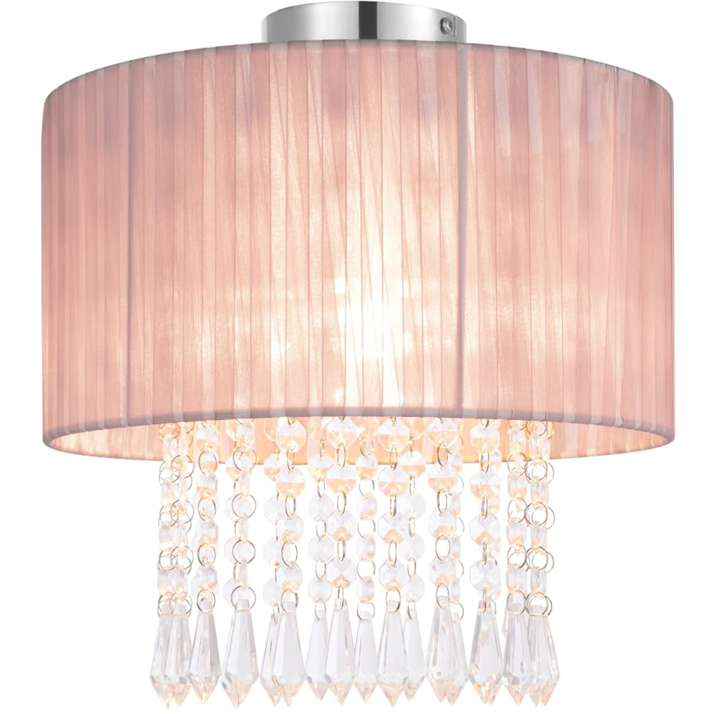 Cosylyte Winni Modern Beaded Voile Pink Shade Chrome Ceiling Light Image 4