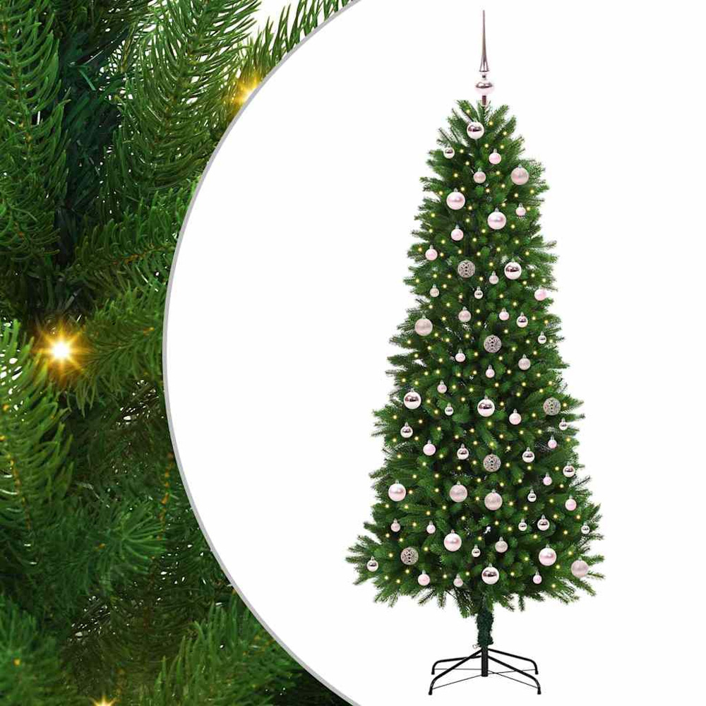 vidaXL Pre-Lit Pink Baubles Green Artificial Christmas Tree 8ft Image 2