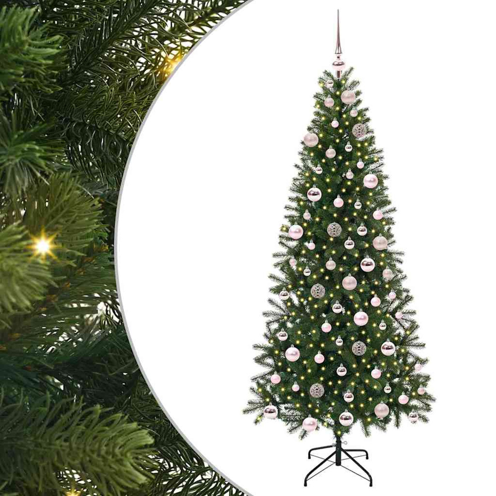 vidaXL Pre-Lit Pink Baubles Green Artificial Christmas Tree 6ft Image 2