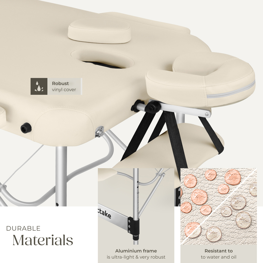 Massage Table Phuket - 3 zones, 70 cm wide, aluminium frame, carry bag & masks - Beige Image 5
