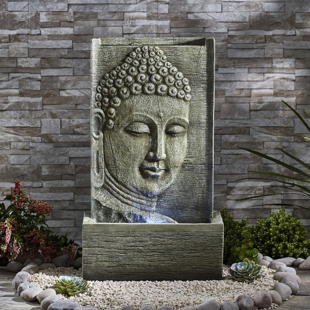 Serenity Buddha Wall Mains Powered LED Water Feature Image 4