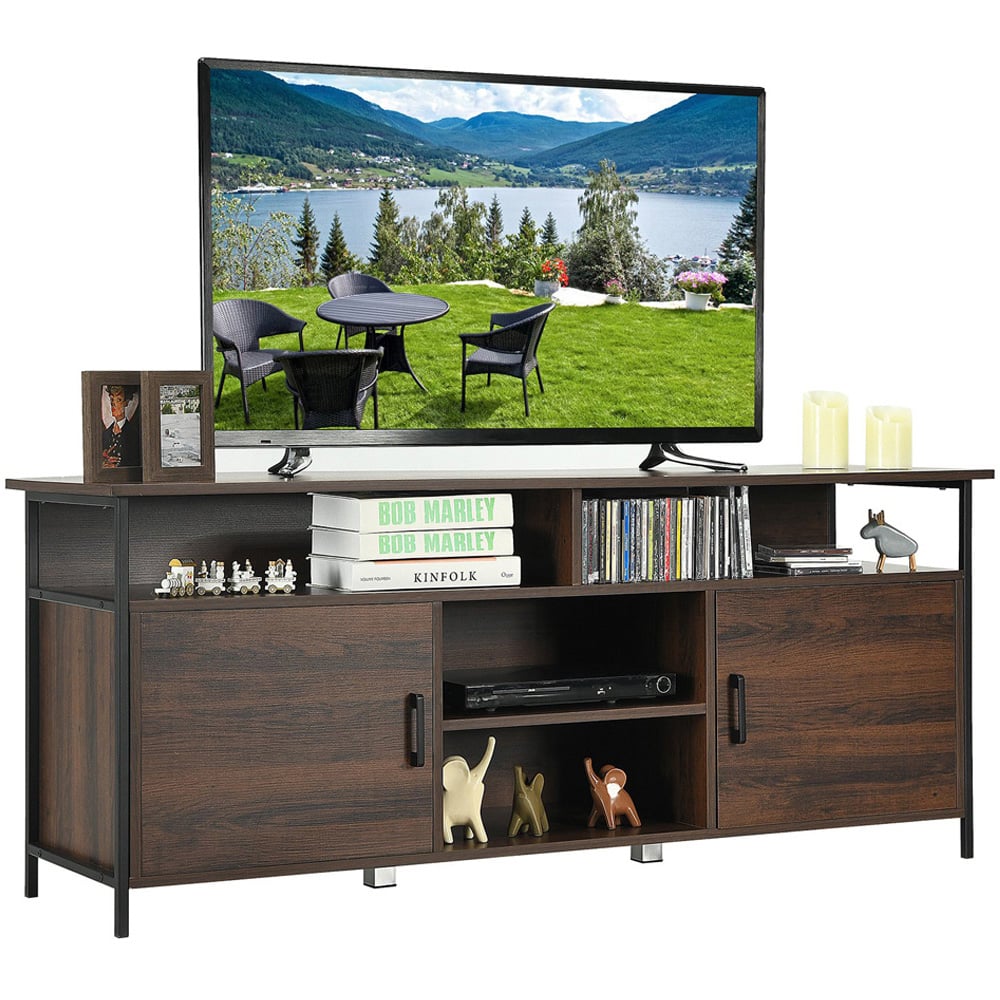 Costway 2 Door 4 Shelf Mid Century TV Unit Image 3