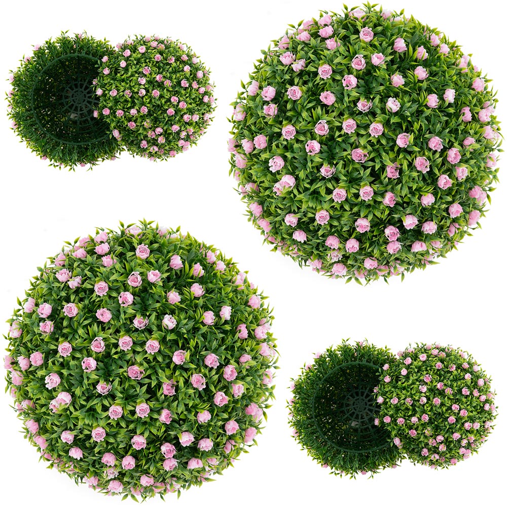 Costway 2 Piece Topiary Balls Artificial Plant with Pink Flowers Image 3
