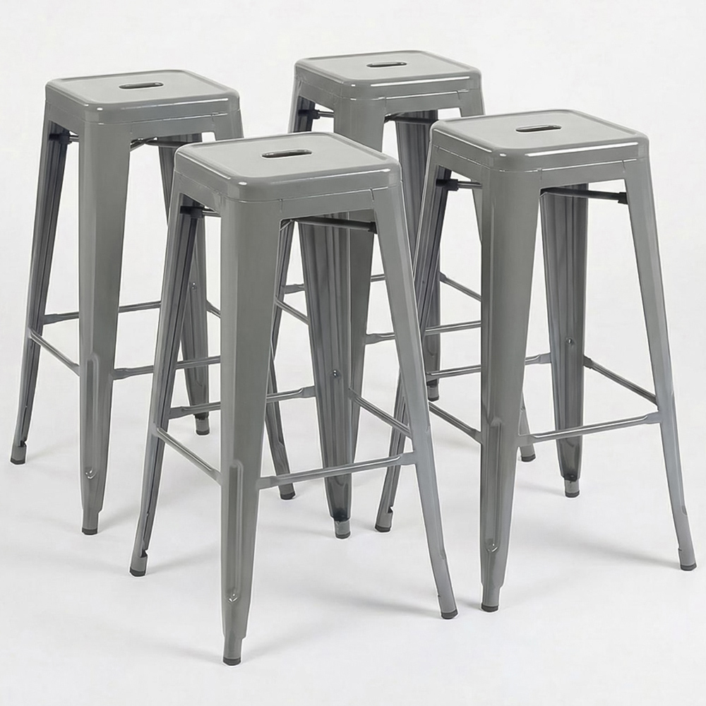 FWStyle Silver Gloss Metal Bar Stool 4 Pack Image 4
