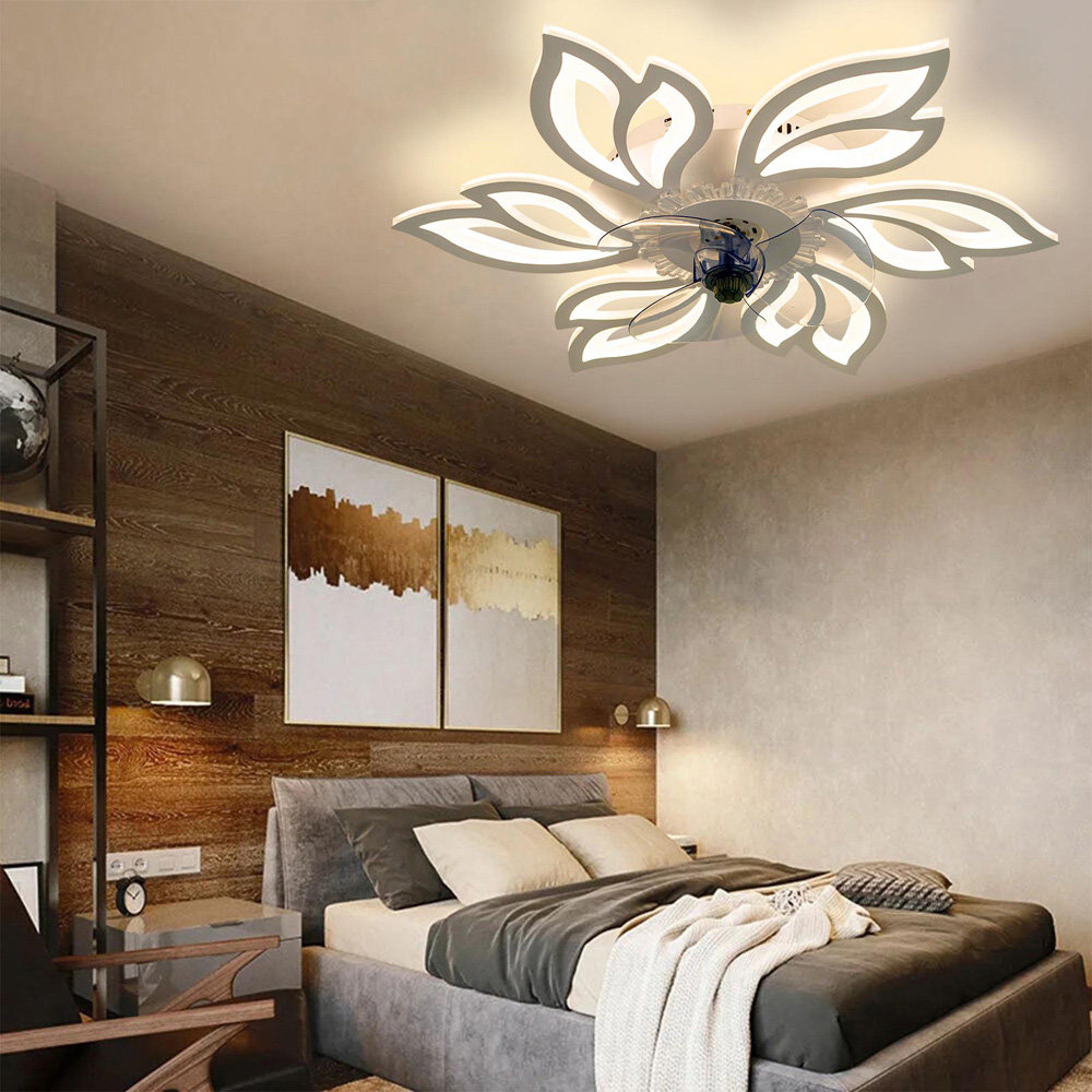 Living and Home White Flower Shape LED Ceiling Fan Light with Remote 25 inch Image 6