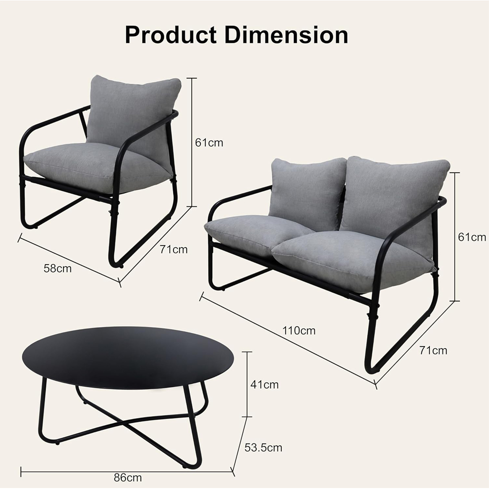 Alivio 4 Seater Grey Garden Sofa Set with Cushions and Coffee Table Image 9