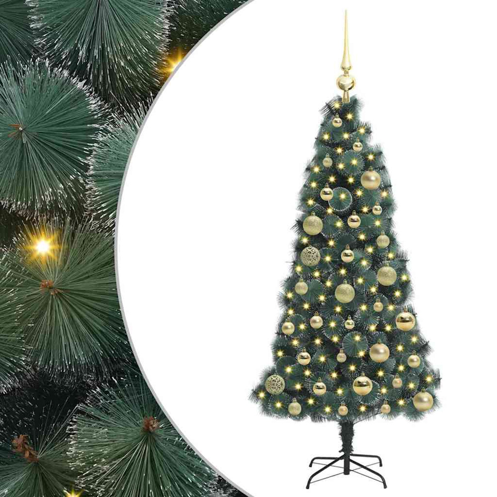 vidaXL Pre-Lit Gold Baubles Green Artificial Christmas Tree 4ft Image 2