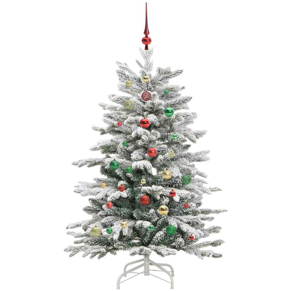 vidaXL Pre-Lit Multicolour Baubles White Artificial Snow Flocked Christmas Tree 5ft Image 4