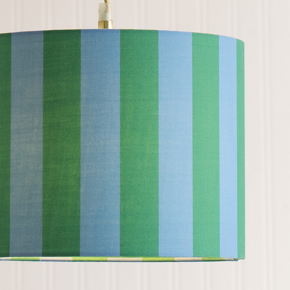 ValueLights Callie Colour Clash Large Blue and Green Stripe Fabric Drum Lamp Shade Image 3