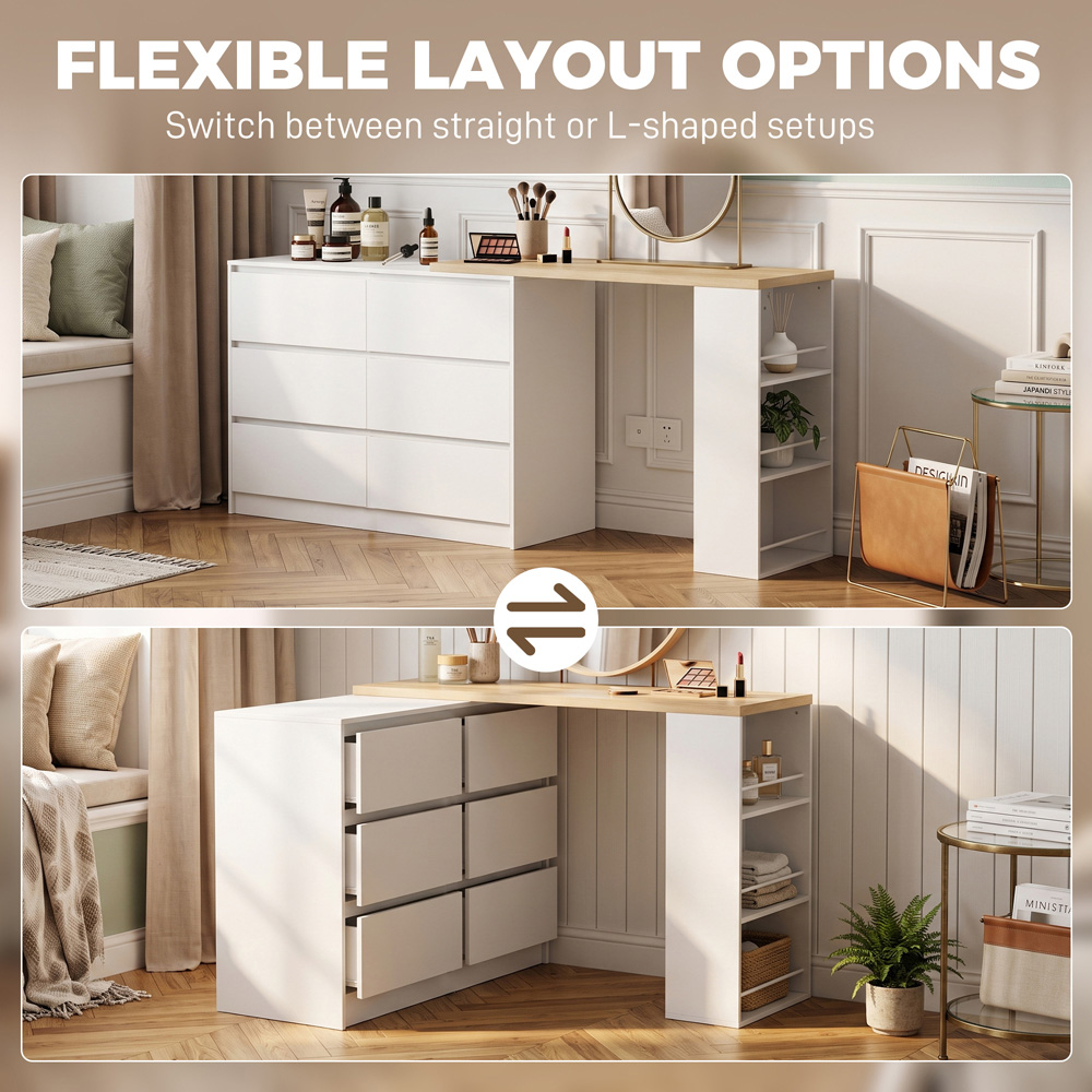 HOMCOM 6 Drawer 3 Shelf White Vanity Table Image 5