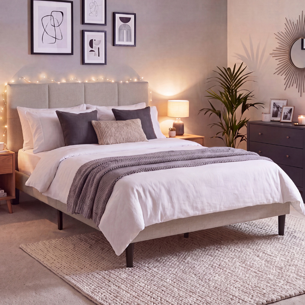 VIDA DESIGNS Velmora King Size Beige Linen Fabric Bed Image 1