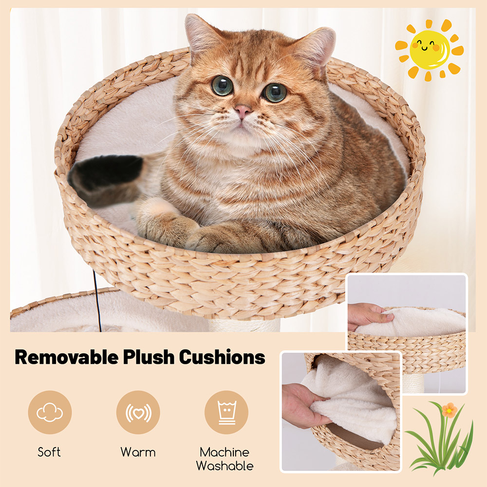 Costway Natural Modern Cat Tower with Top Perch Image 8