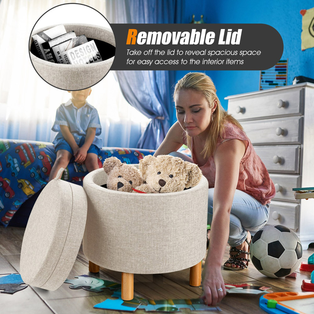 Costway Beige Round Padded Ottoman Stool Image 4