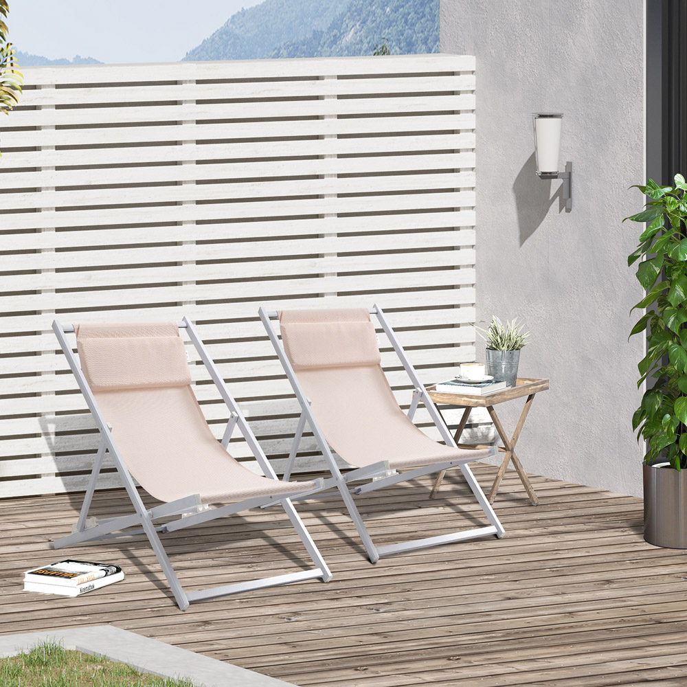 Outsunny Set of 2 White Folding Deck Chairs Image 7