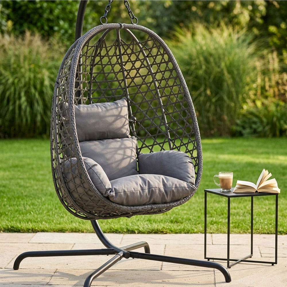 Jack Stonehouse Rattan Hanging Garden Egg Chair with Cushions Image 2