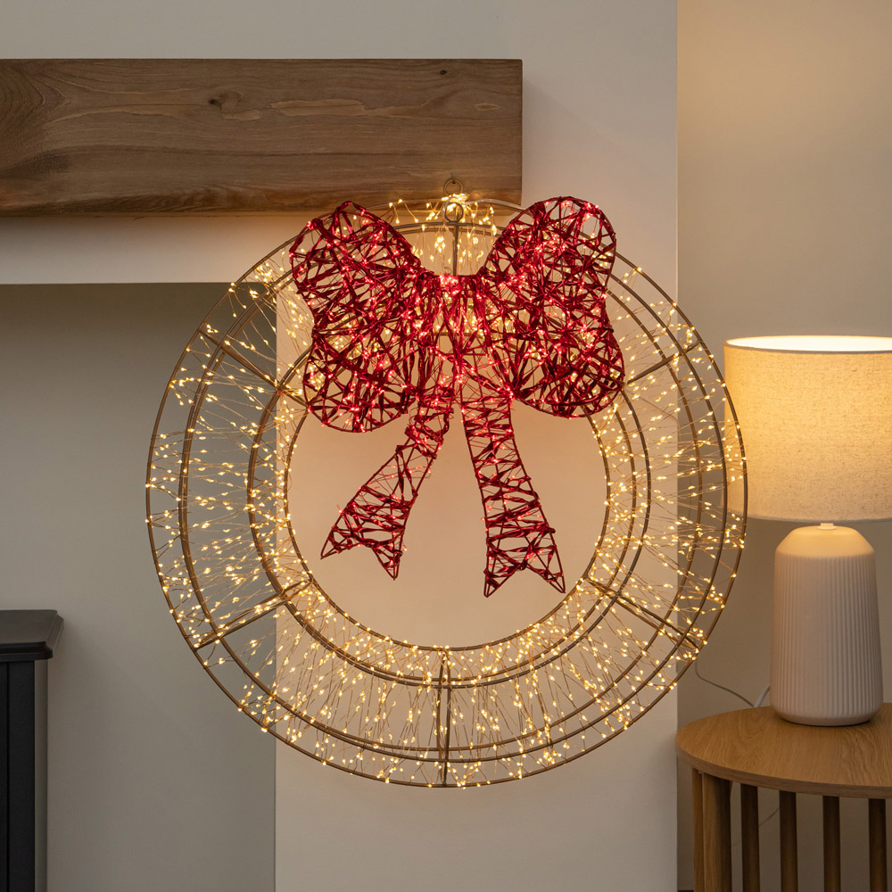 Samuel Alexander 2000 Warm White and Red LED Light-Up Christmas Wreath with Bow 60cm Image 6