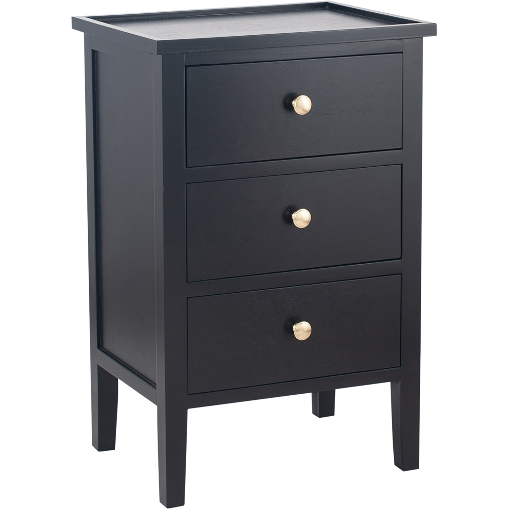 Pacific Lifestyle Chelmsford 3 Drawer Satin Black Pine Wood Bedside Table Image 2