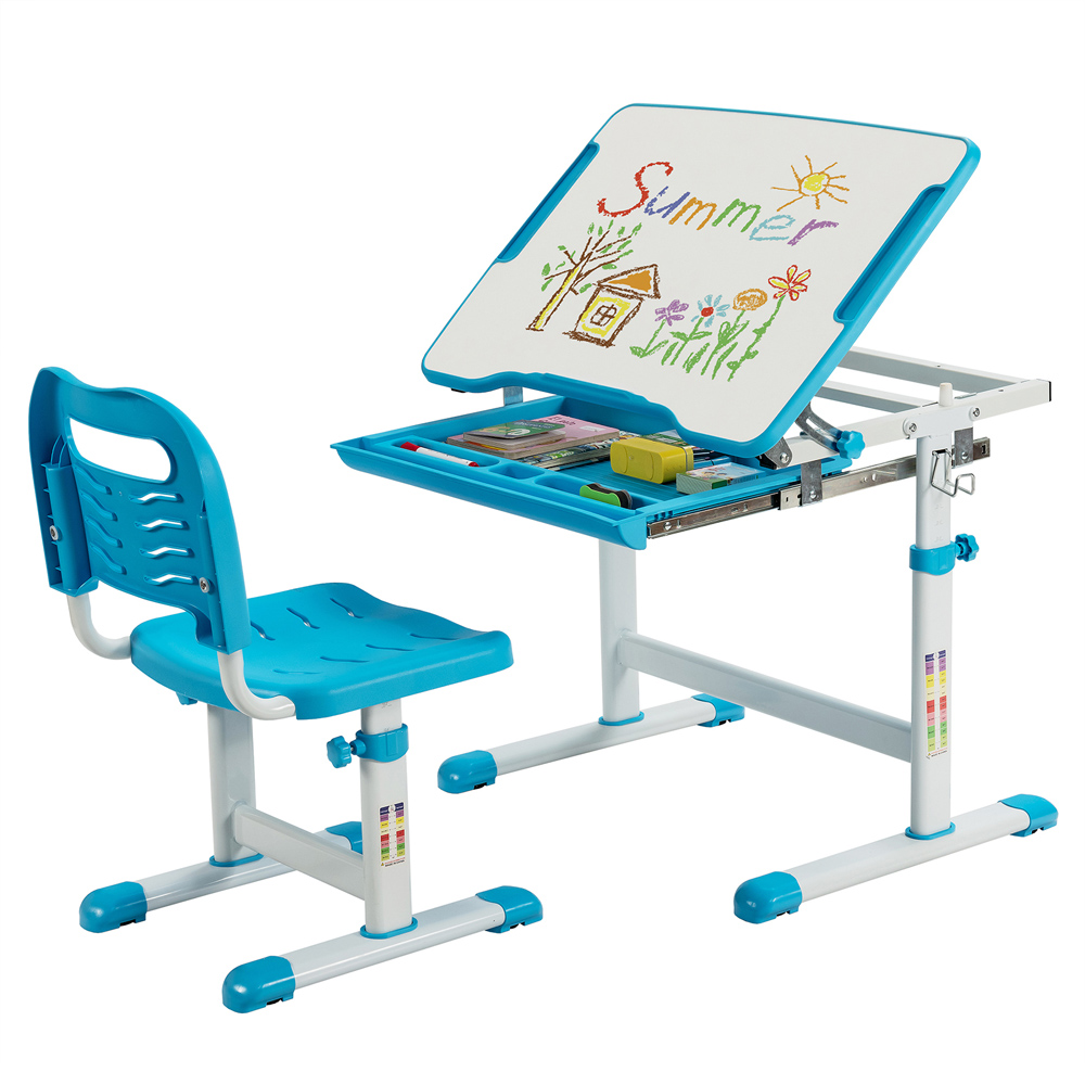 Costway Adjustable Blue Kids Study Table and Chair Set Image 3
