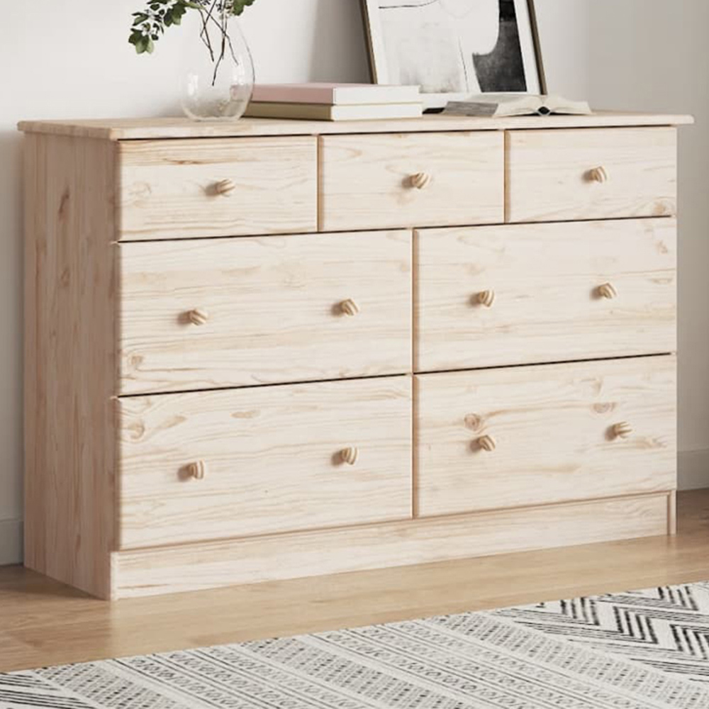 vidaXL Alta 7 Drawer Natural Solid Pine Wood Chest of Drawers Image 1